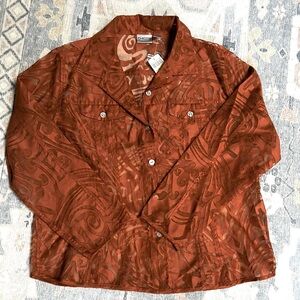 Chico's Mesh Overlay Button-down Blouse in a Rust Color -Size 16 (3 in Chico’s)